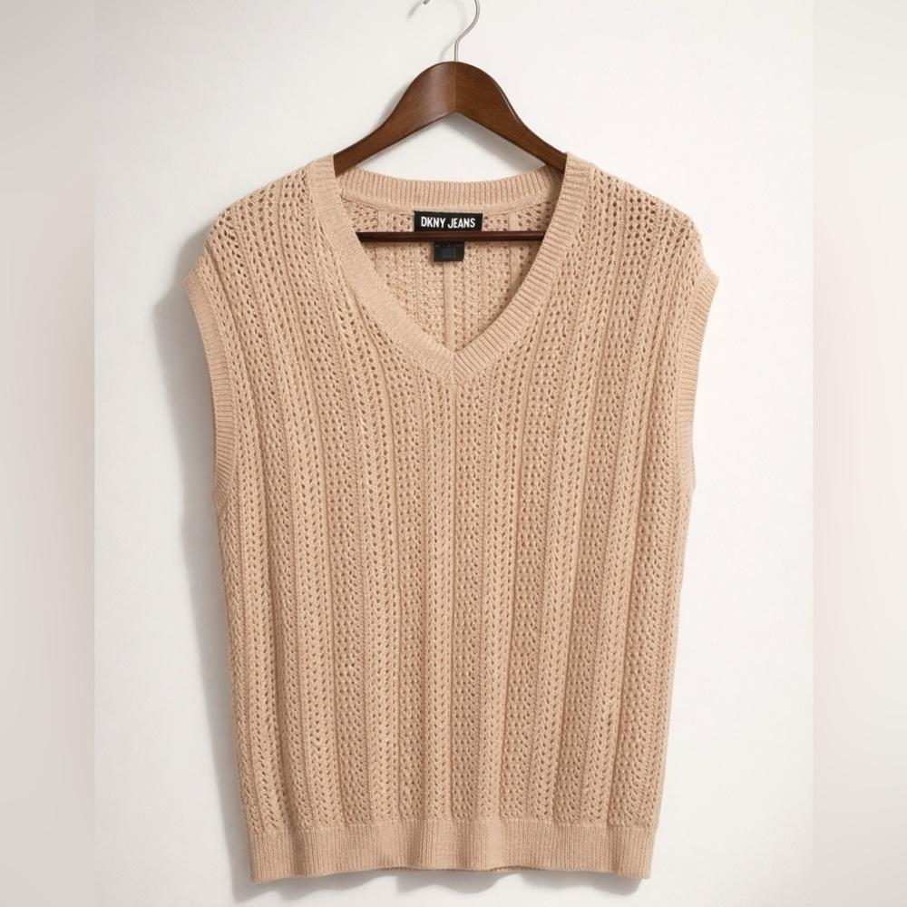 DKNY Women's Baby Pink V-Neck Sweater Vest